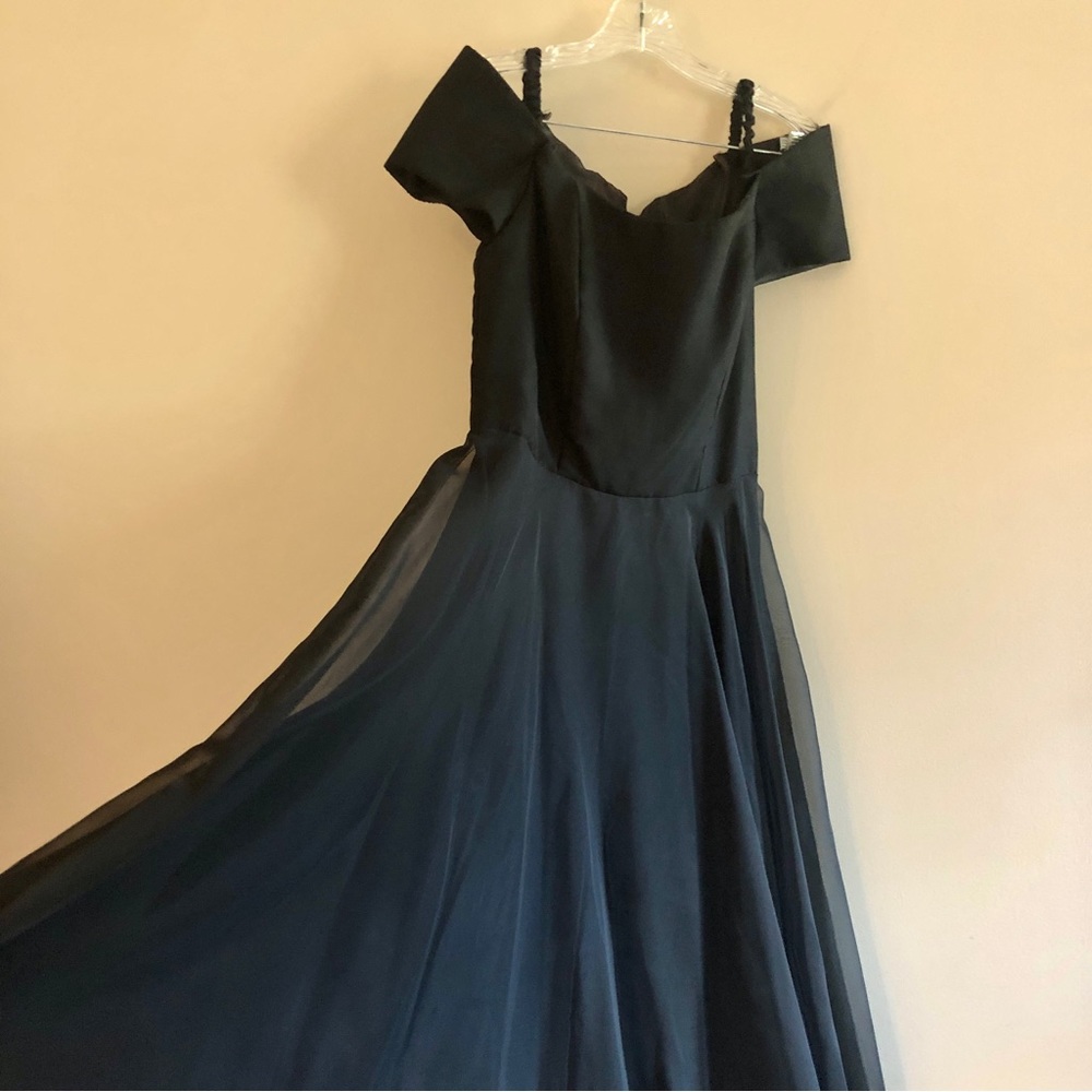 Vintage ‘90s Black Bardot Neckline Tea-Length Gown - Picture 1 of 9